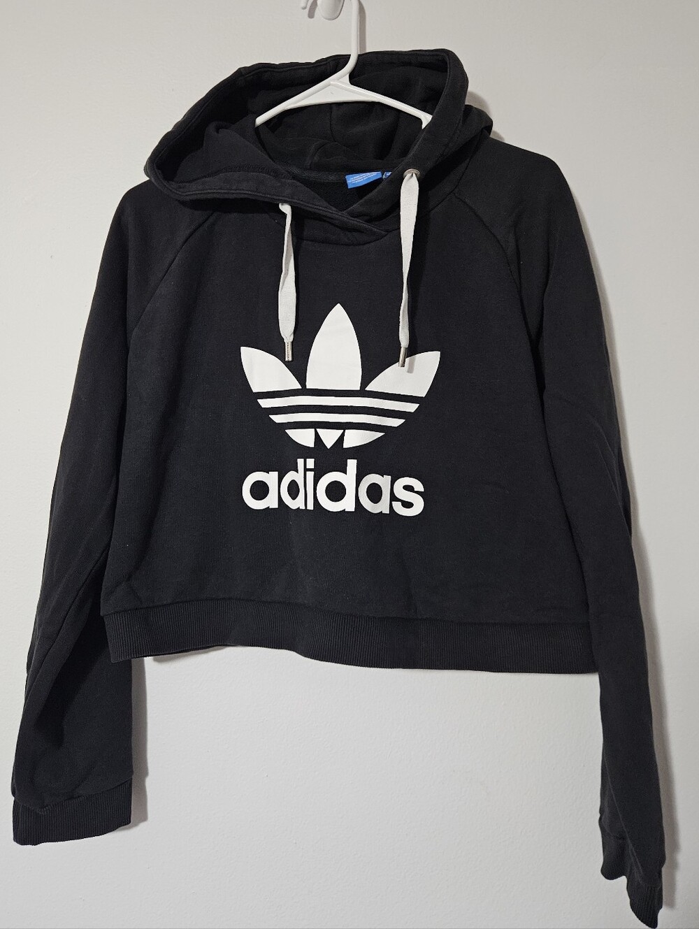 Adidas Black Hooded Sweatshirt with White Trefoil Logo Size L (Fits Small)